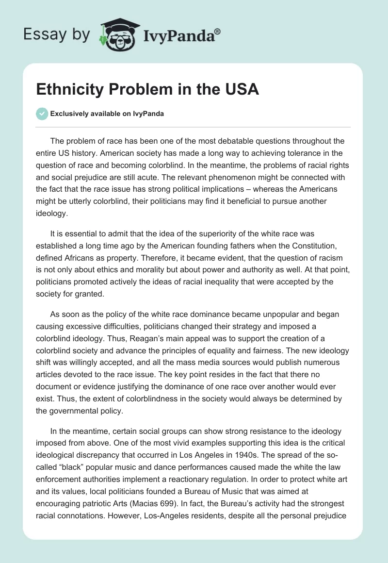 Ethnicity Problem in the USA. Page 1
