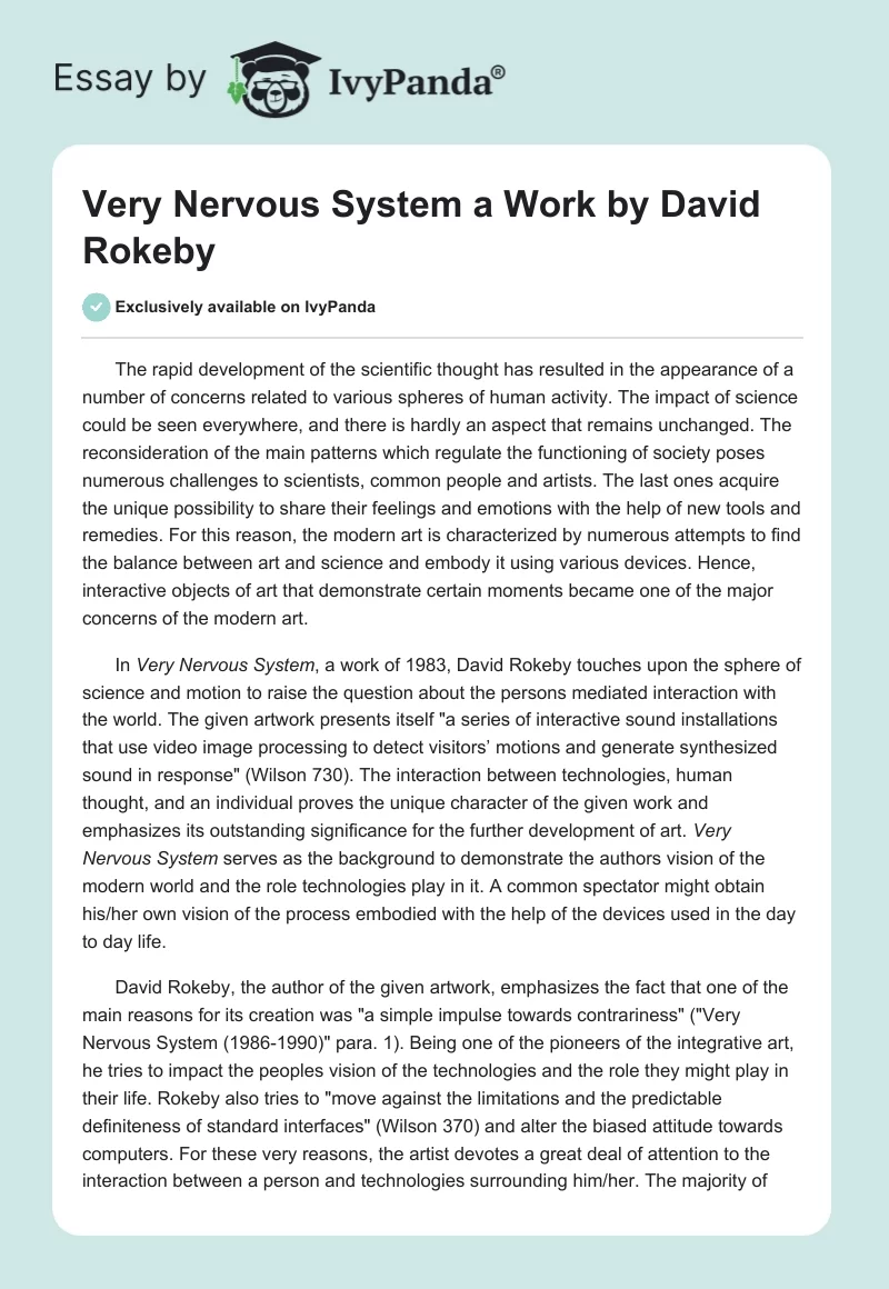 "Very Nervous System" a Work by David Rokeby. Page 1