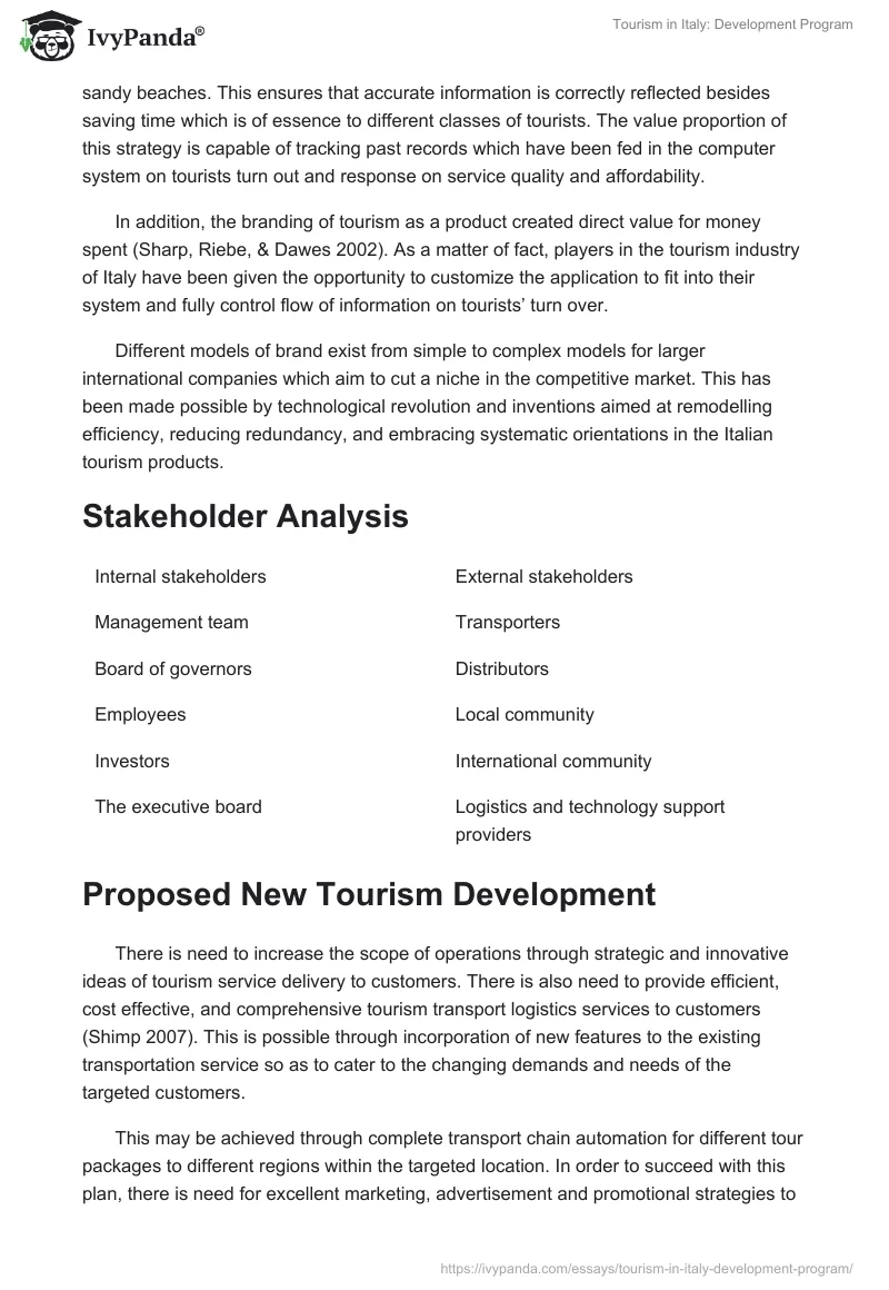 Tourism in Italy: Development Program. Page 3