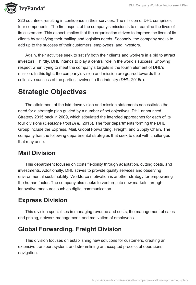 DHL Company Workflow Improvement Plan. Page 2
