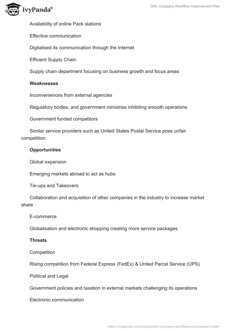 DHL Company Workflow Improvement Plan. Page 4