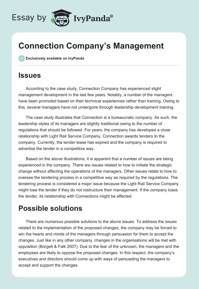 Connection Company’s Management. Page 1