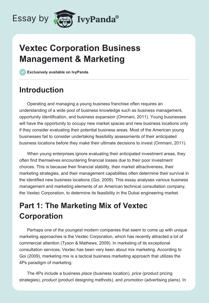 Vextec Corporation Business Management & Marketing. Page 1