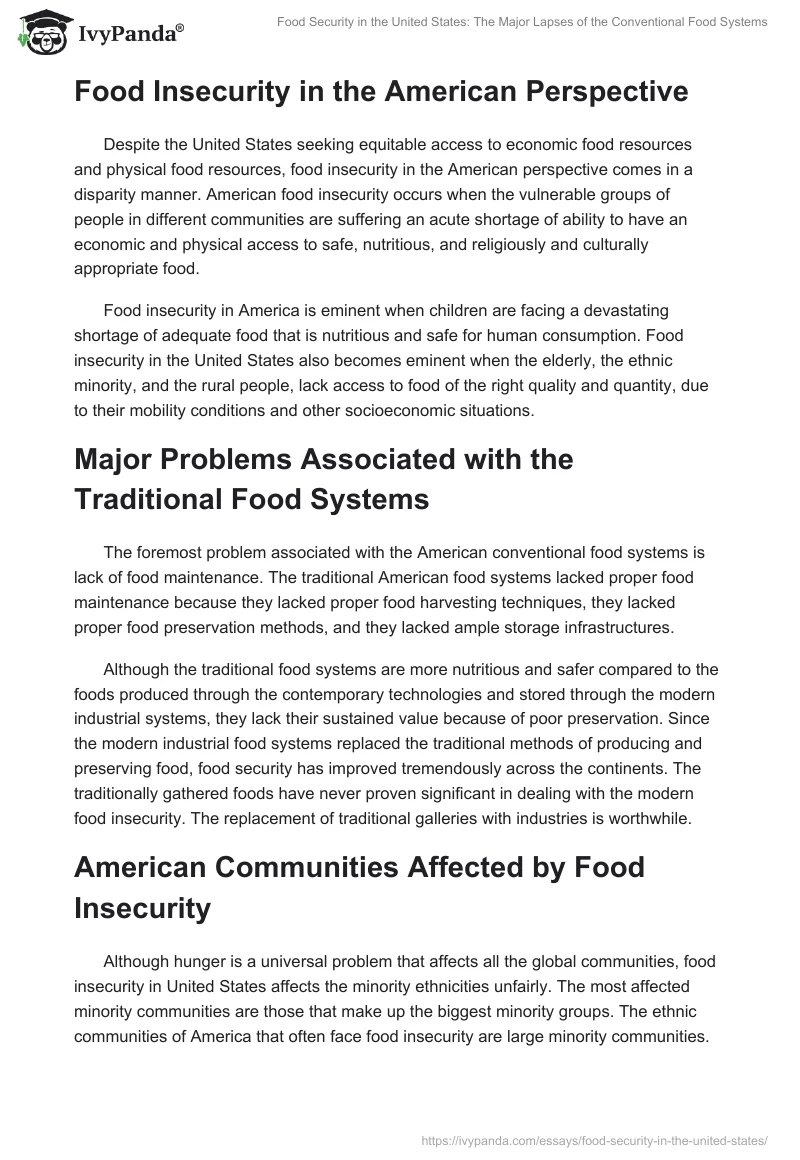 Food Security in the United States: The Major Lapses of the Conventional Food Systems. Page 2