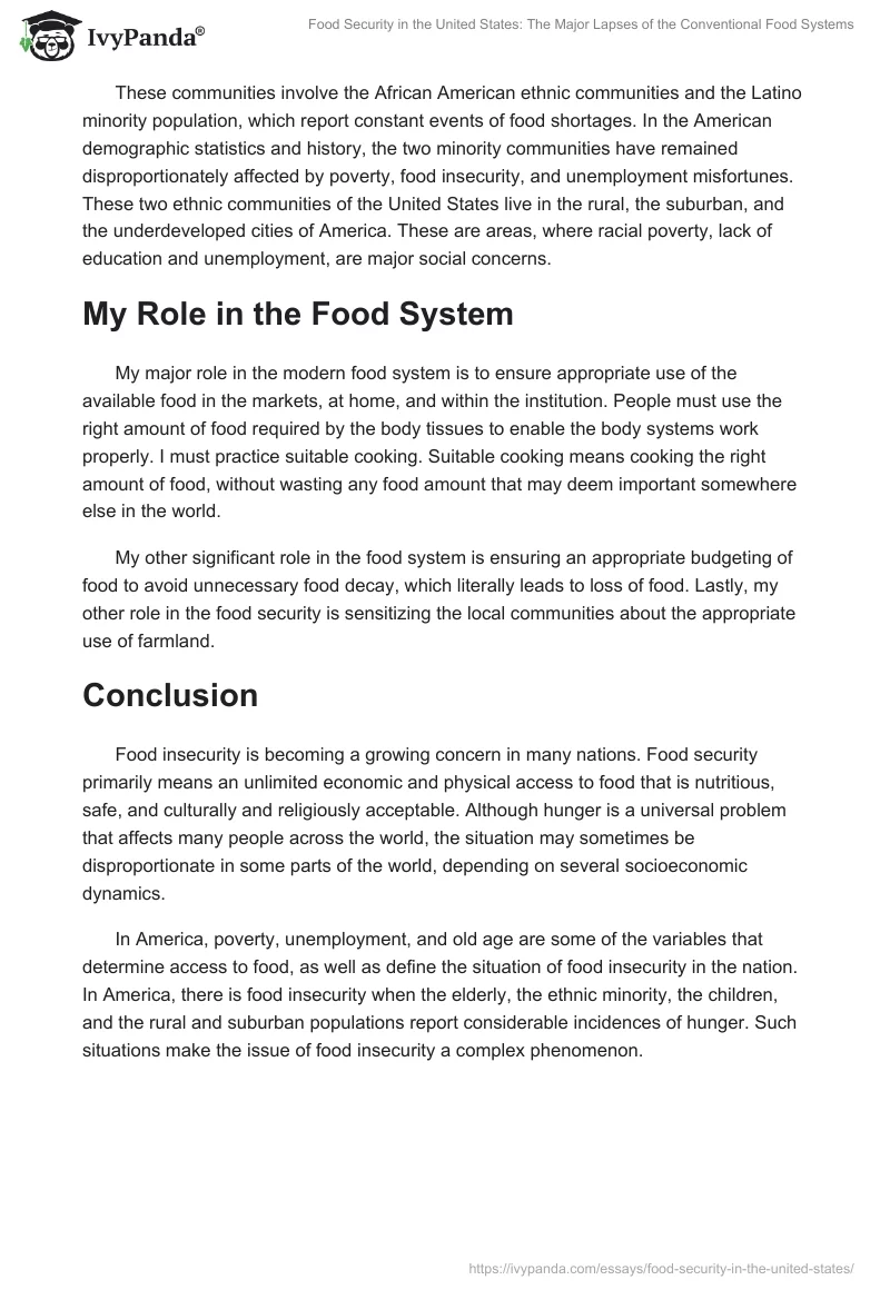 Food Security in the United States: The Major Lapses of the Conventional Food Systems. Page 3