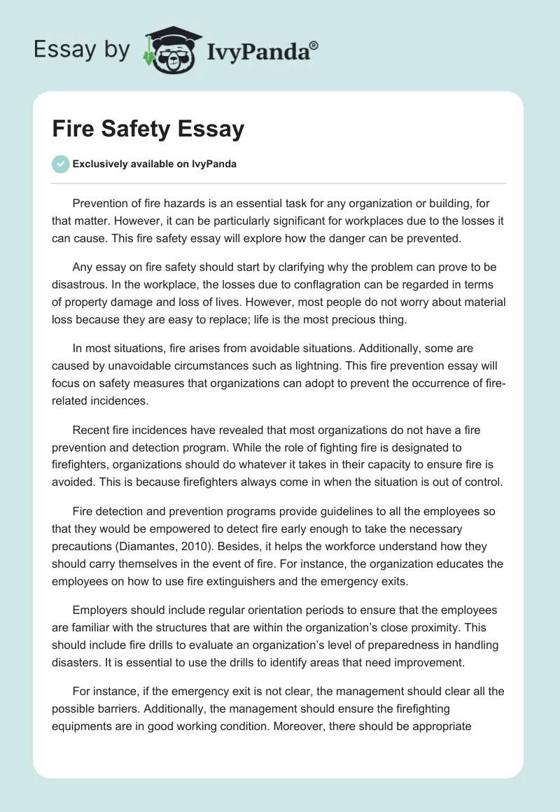 essay on fire safety in 500 words