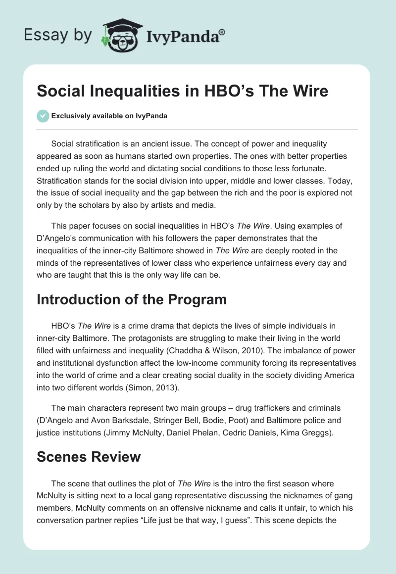 Social Inequalities in HBO’s "The Wire". Page 1