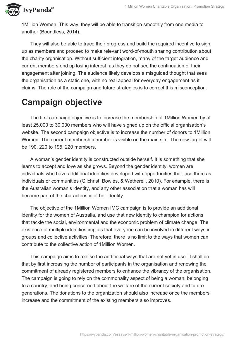 "1 Million Women" Charitable Organisation: Promotion Strategy. Page 4