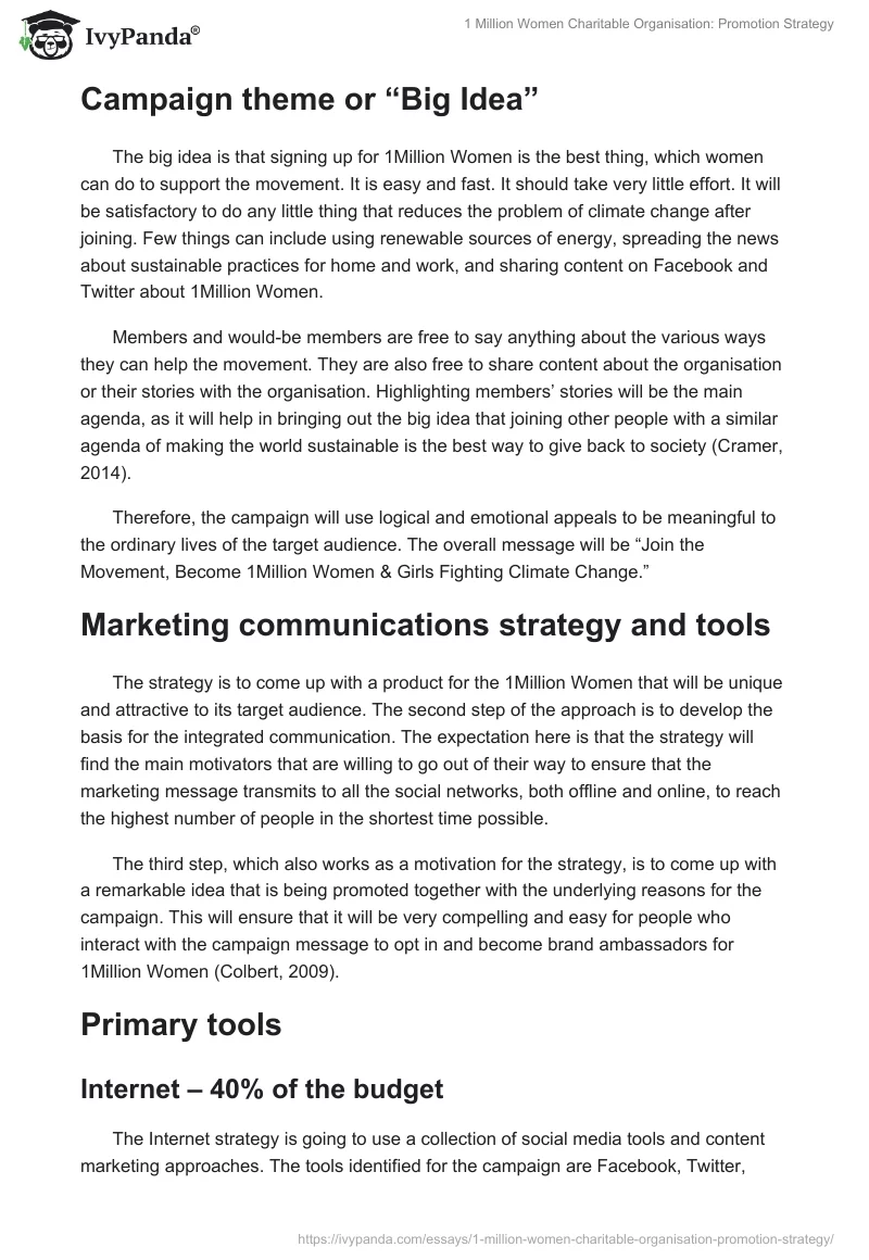 "1 Million Women" Charitable Organisation: Promotion Strategy. Page 5