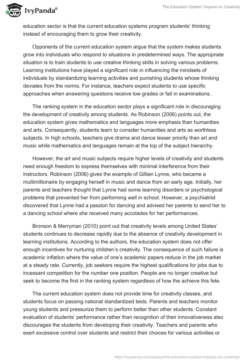 The Education System' Impacts on Creativity. Page 2