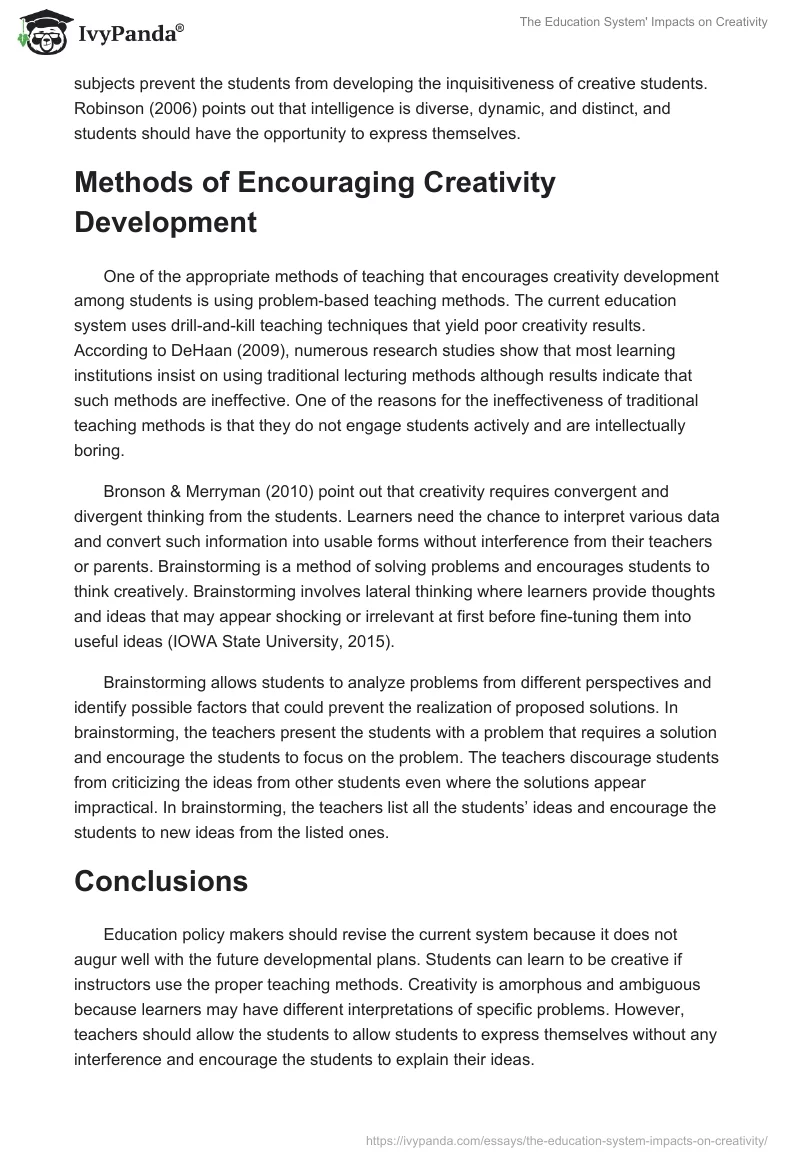 The Education System' Impacts on Creativity. Page 3