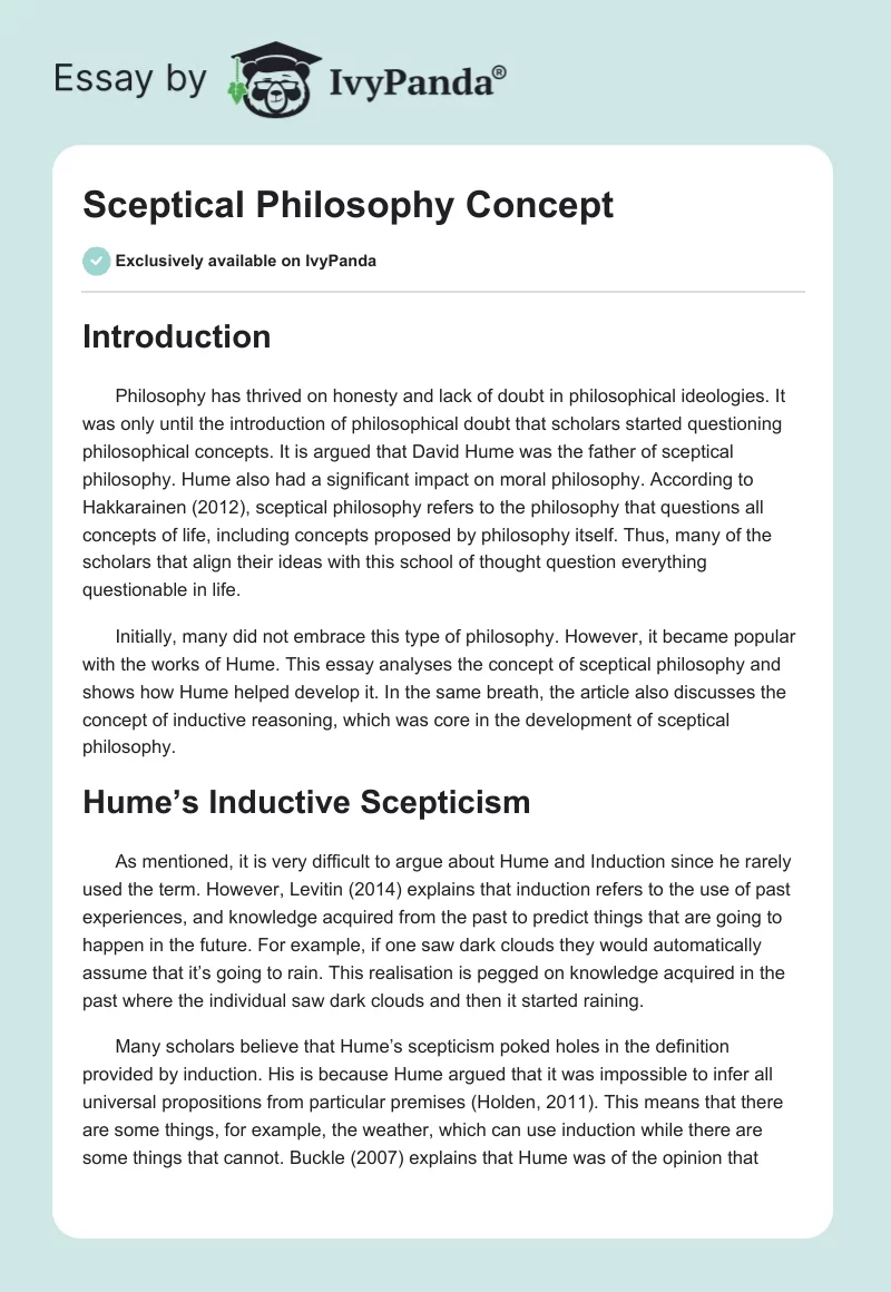Sceptical Philosophy Concept. Page 1