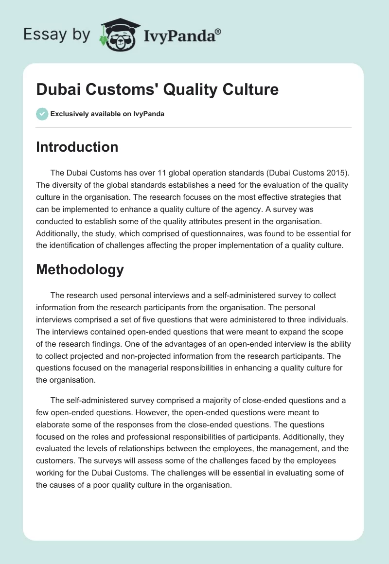 Dubai Customs' Quality Culture. Page 1