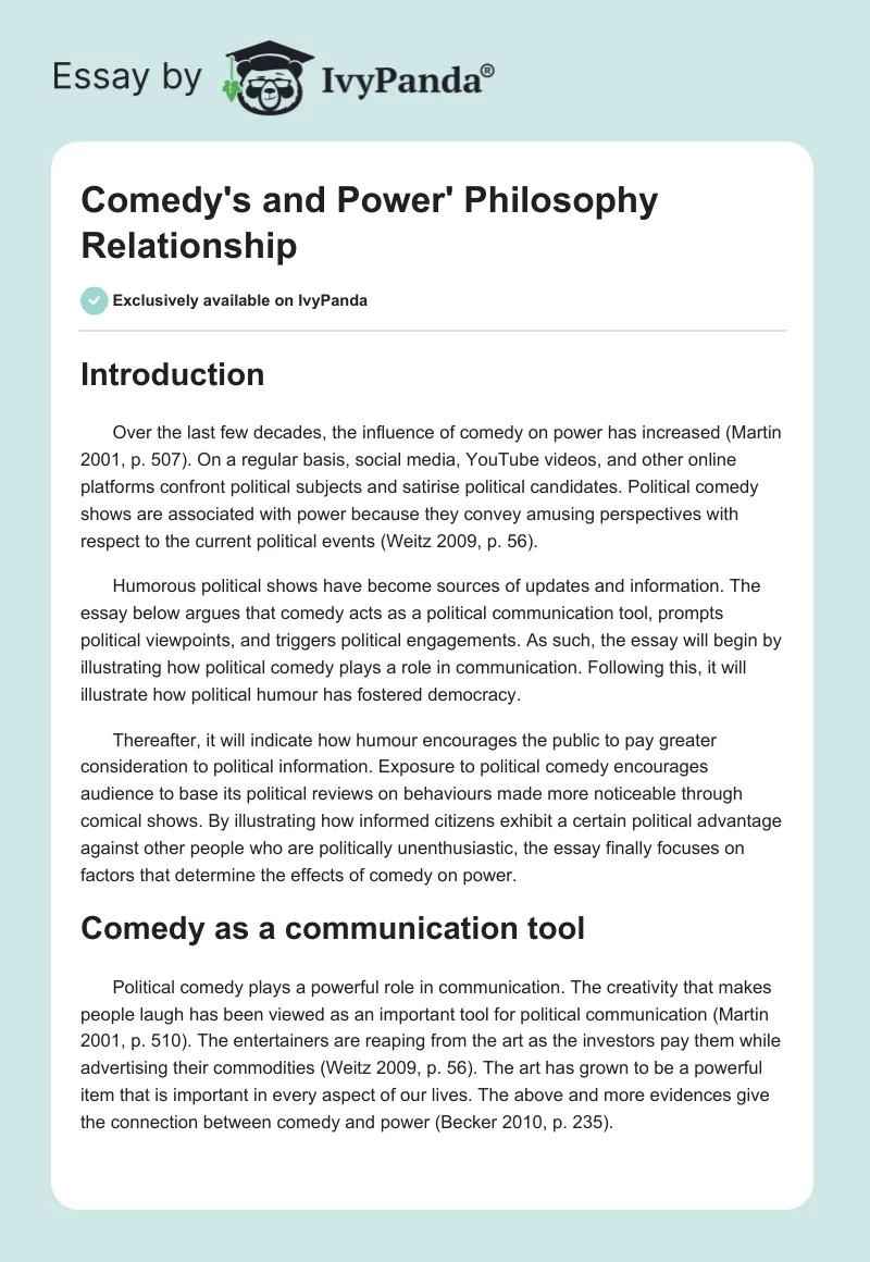 Comedy's and Power' Philosophy Relationship. Page 1