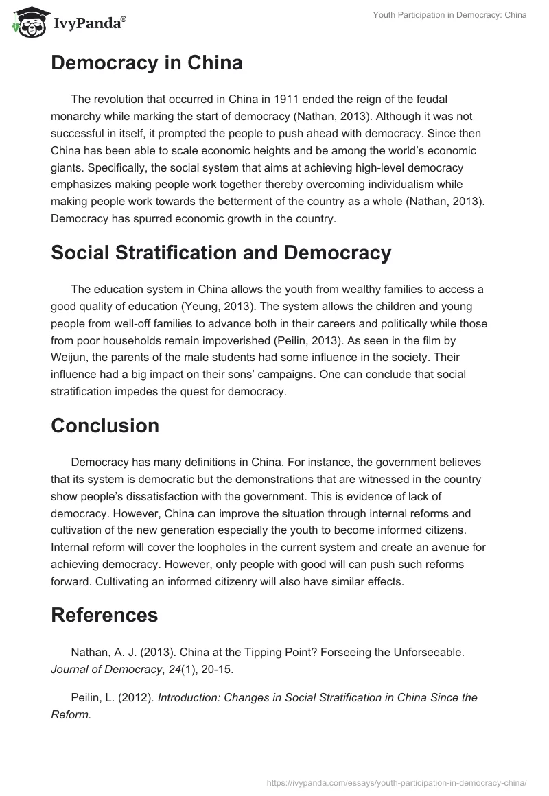 Youth Participation in Democracy: China. Page 2