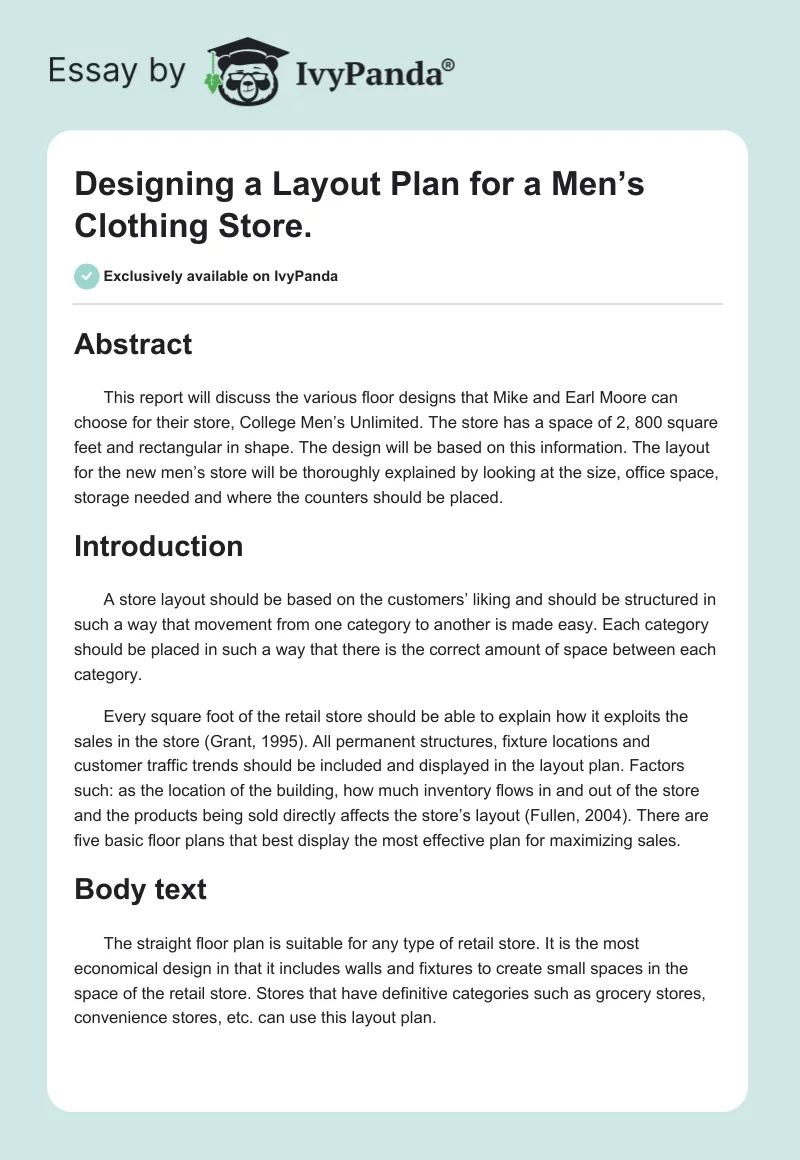 Designing a Layout Plan for a Men’s Clothing Store.. Page 1