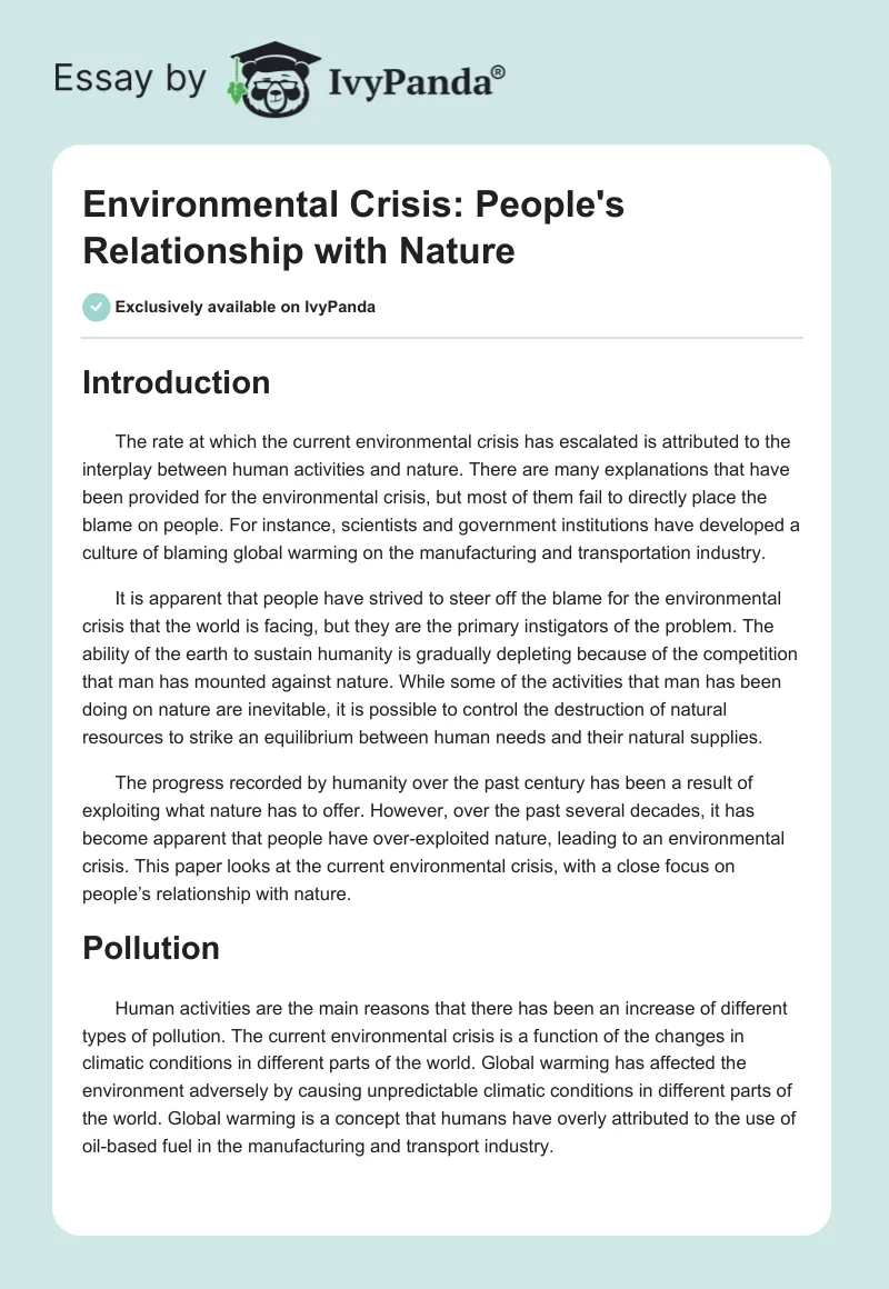 Environmental Crisis: People’s Relationship With Nature. Page 1