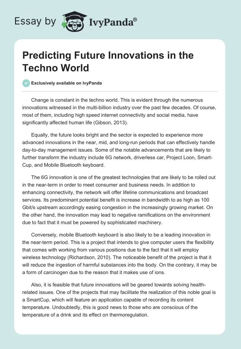 Predicting Future Innovations in the Techno World. Page 1