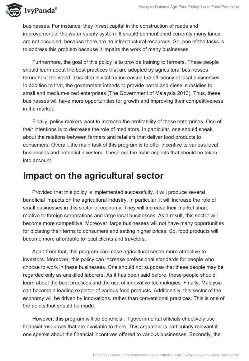Malaysia National Agri-Food Policy: Local Food Promotion. Page 2