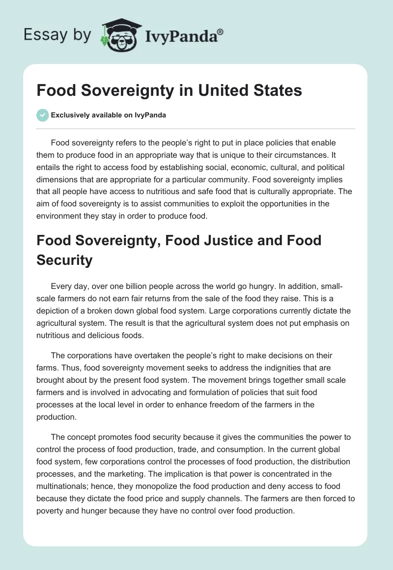 Food Sovereignty in United States. Page 1