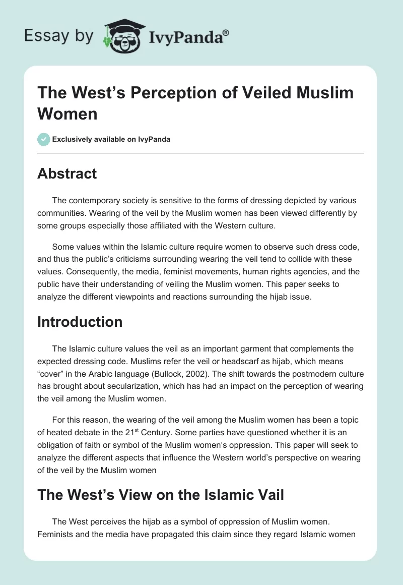 The West’s Perception of Veiled Muslim Women. Page 1