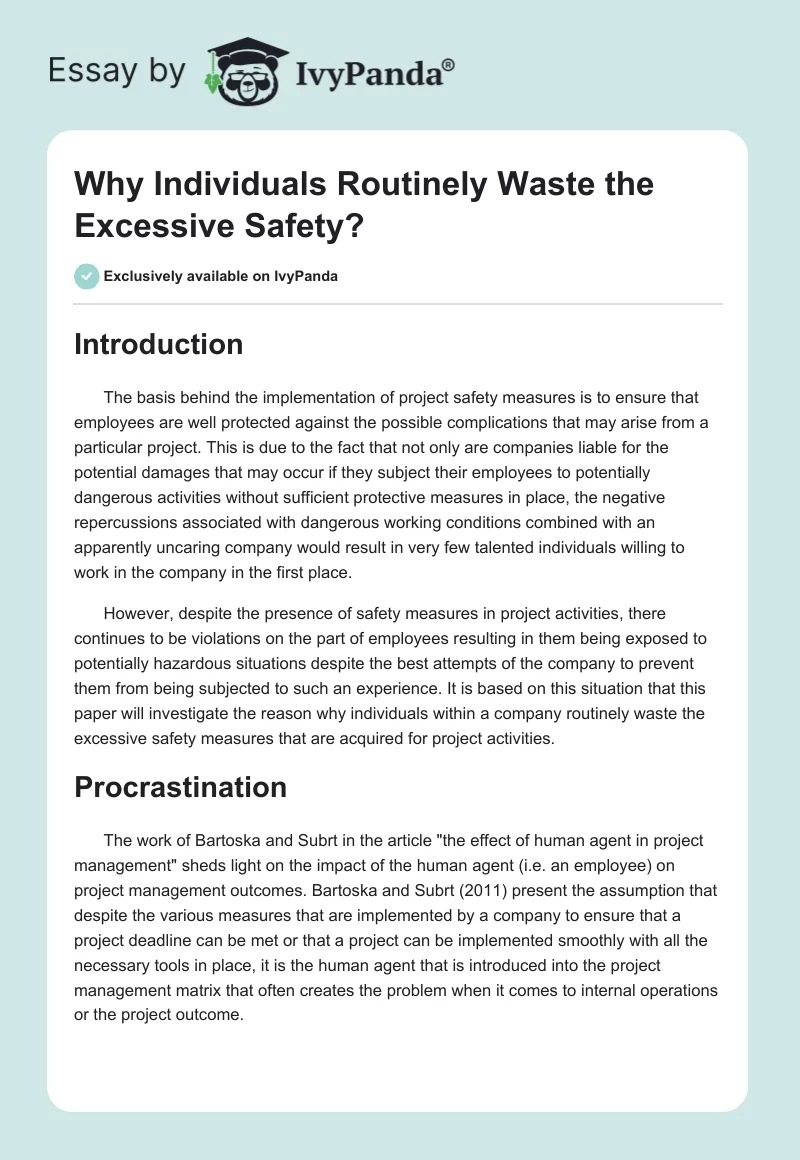 Why Individuals Routinely Waste the Excessive Safety?. Page 1