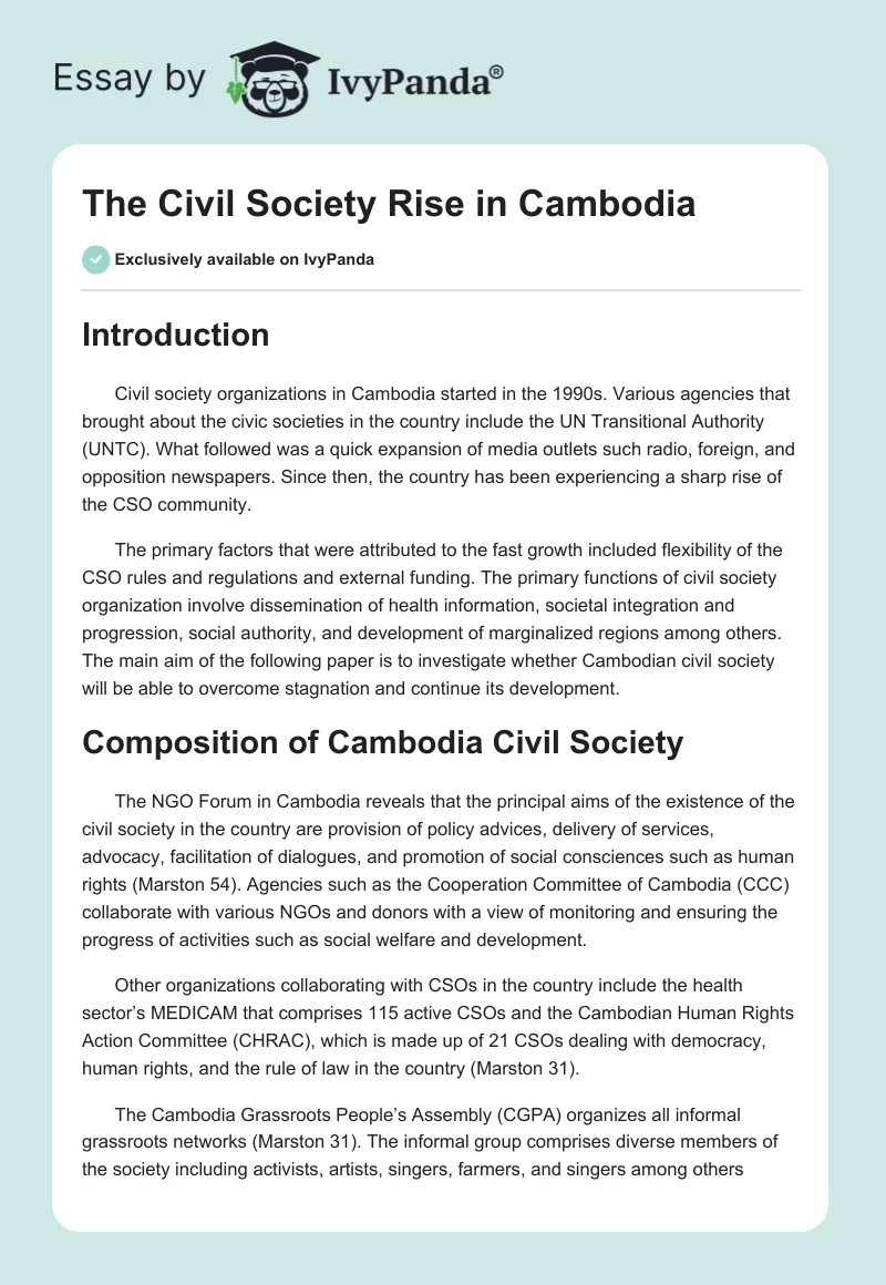 The Civil Society Rise in Cambodia. Page 1