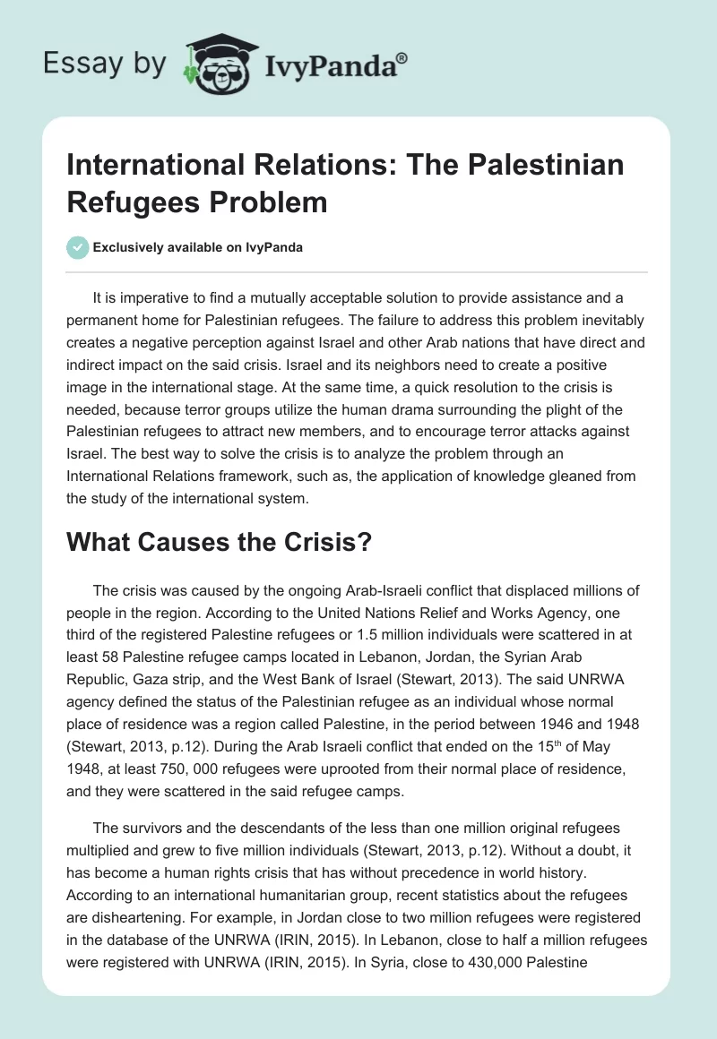 International Relations: The Palestinian Refugees Problem. Page 1