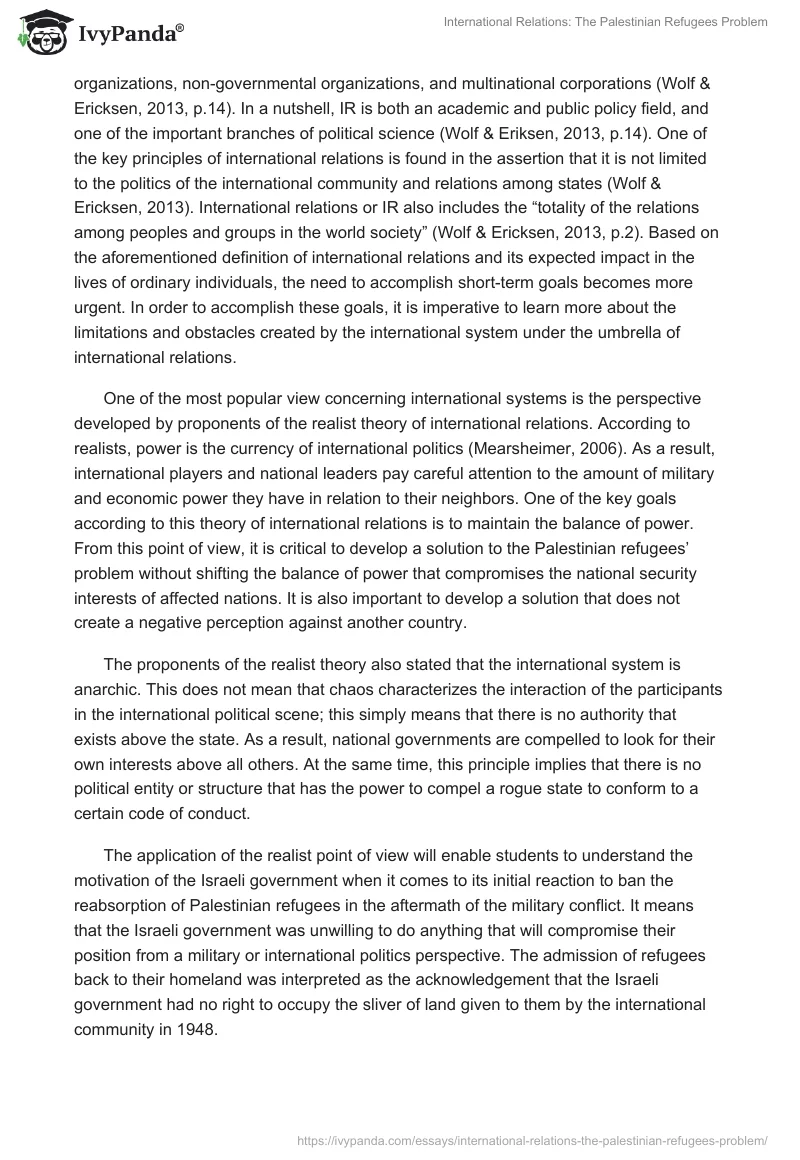 International Relations: The Palestinian Refugees Problem. Page 4