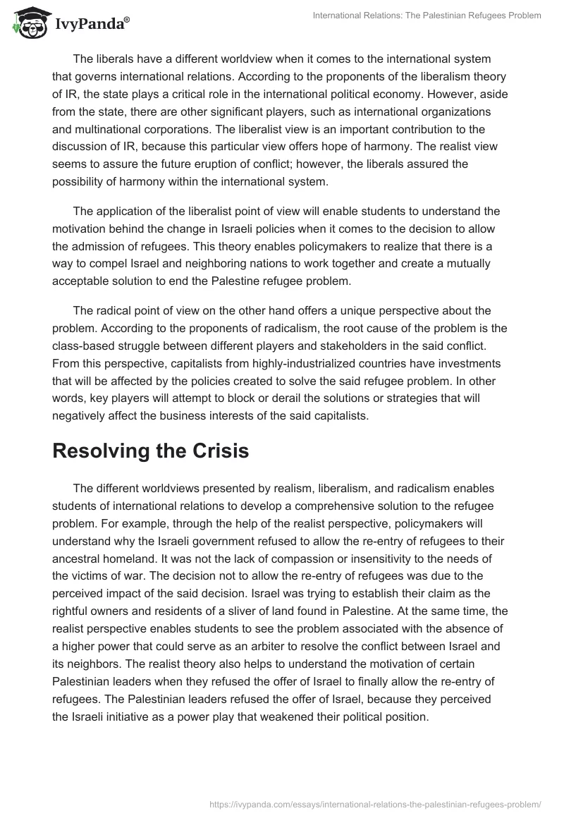 International Relations: The Palestinian Refugees Problem. Page 5
