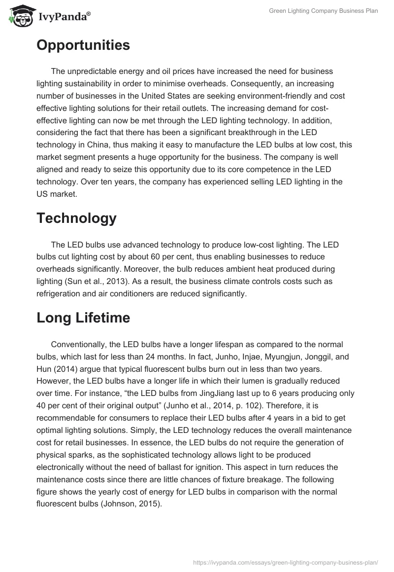 Green Lighting Company Business Plan. Page 3