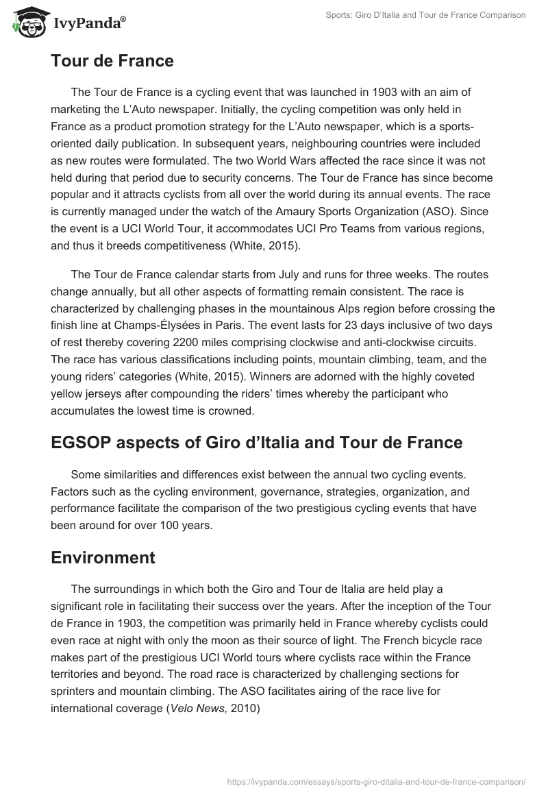 Sports: Giro D’Italia and Tour de France Comparison. Page 2