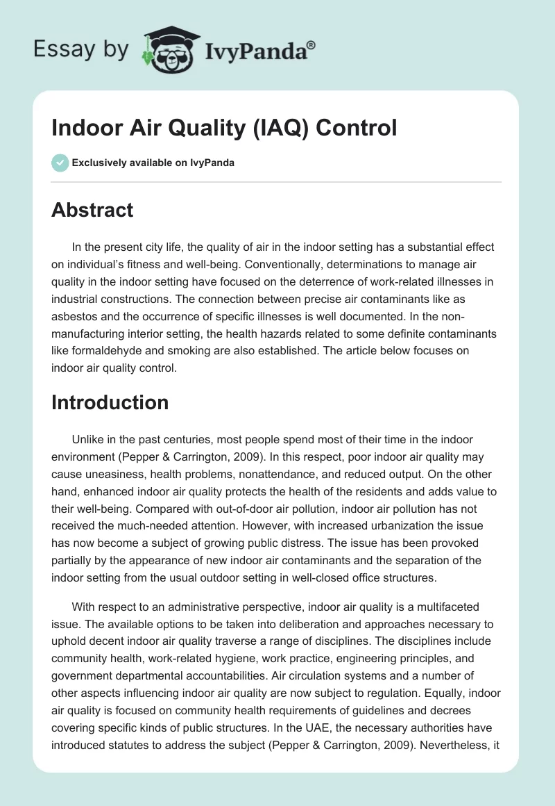 Indoor Air Quality (IAQ) Control. Page 1