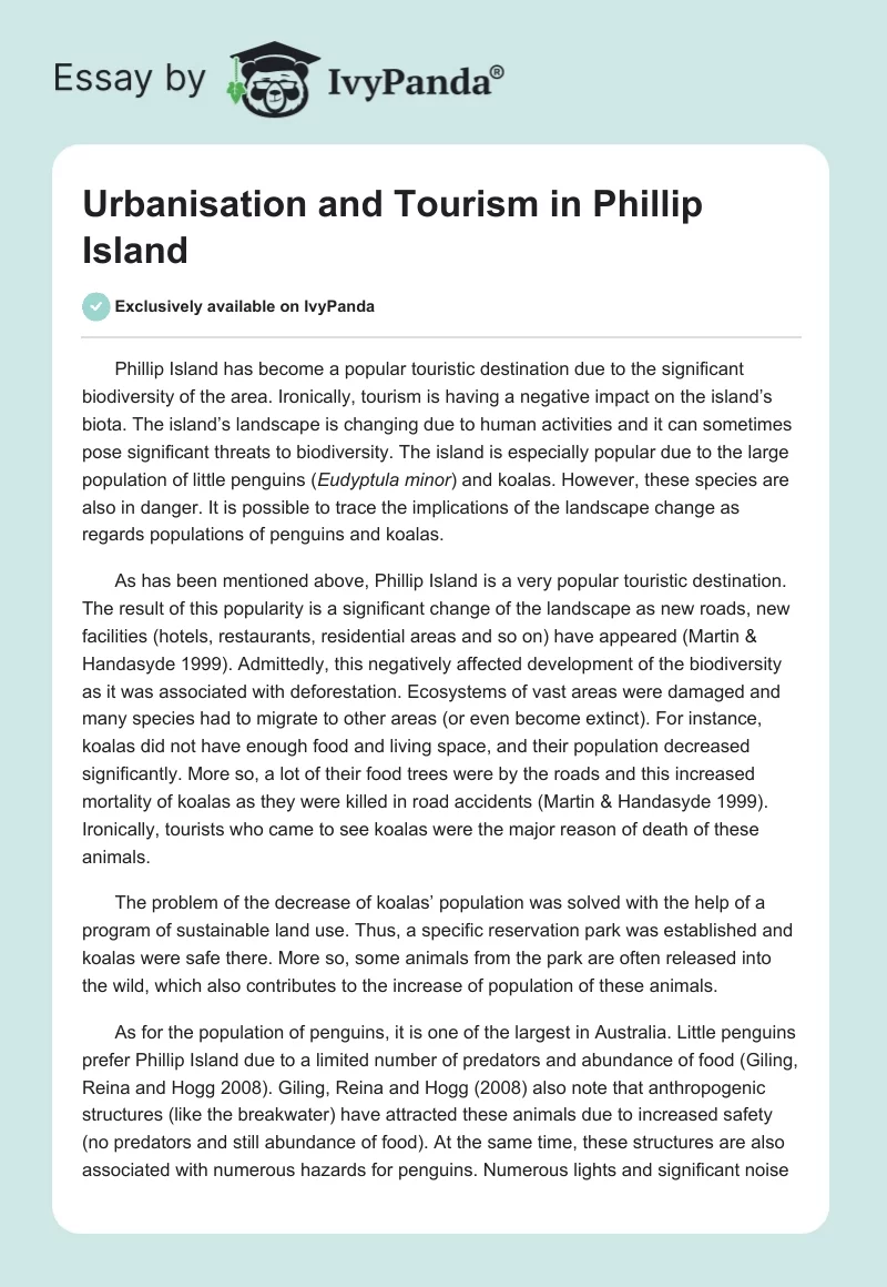 Urbanisation and Tourism in Phillip Island. Page 1