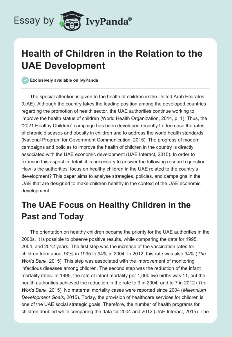 Health of Children in the Relation to the UAE Development. Page 1