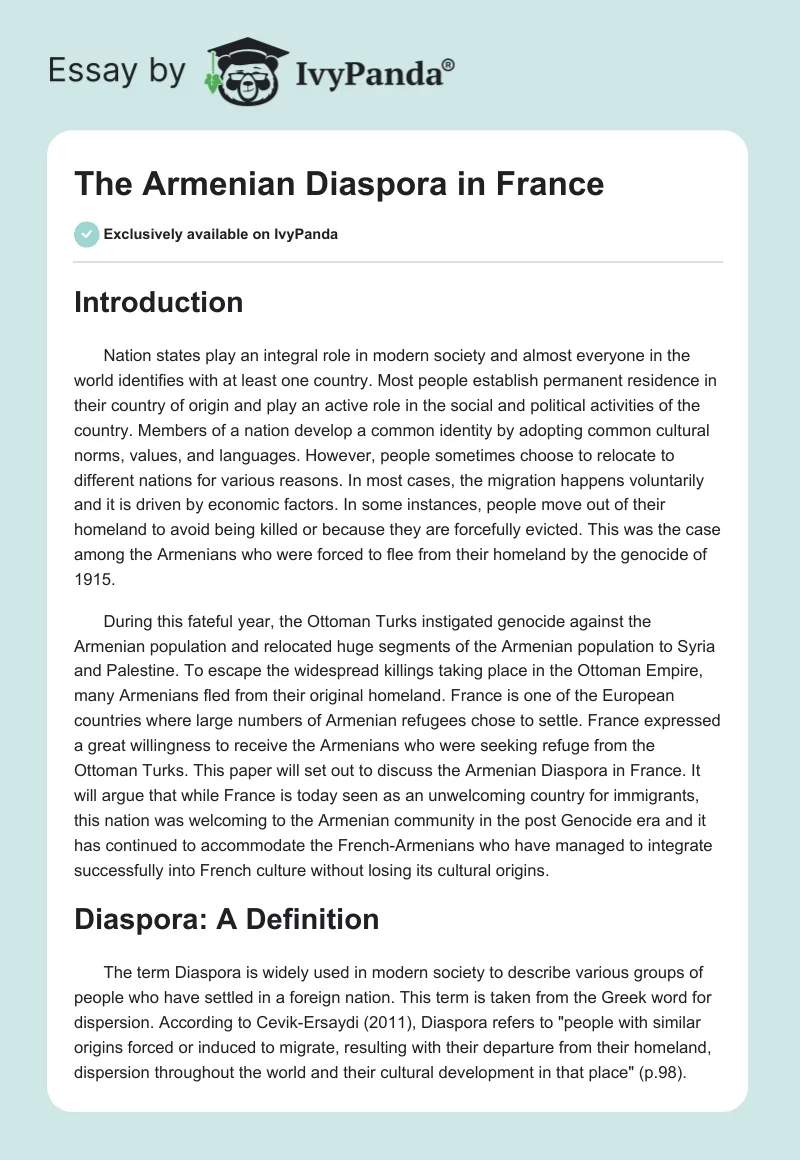 The Armenian Diaspora in France. Page 1