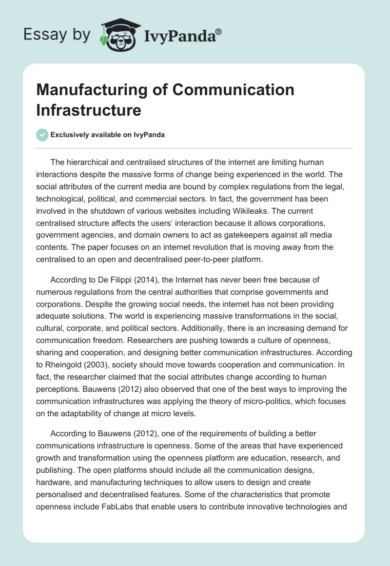 Manufacturing of Communication Infrastructure. Page 1