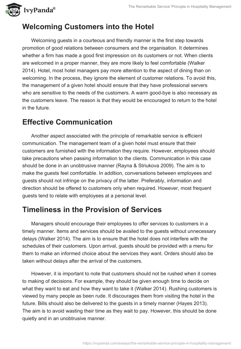 The Remarkable Service' Principle in Hospitality Management. Page 2