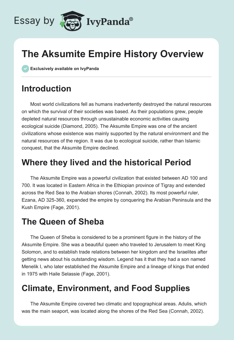 The Aksumite Empire History Overview. Page 1
