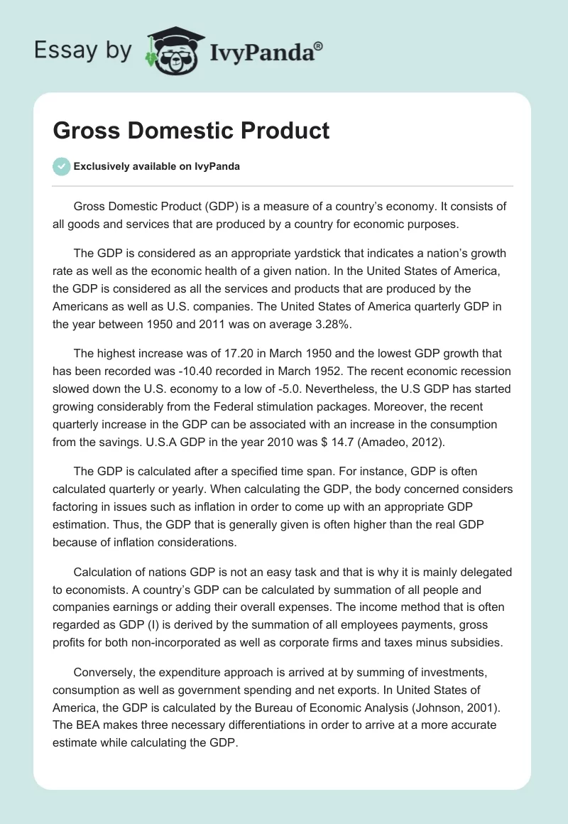 Gross Domestic Product. Page 1