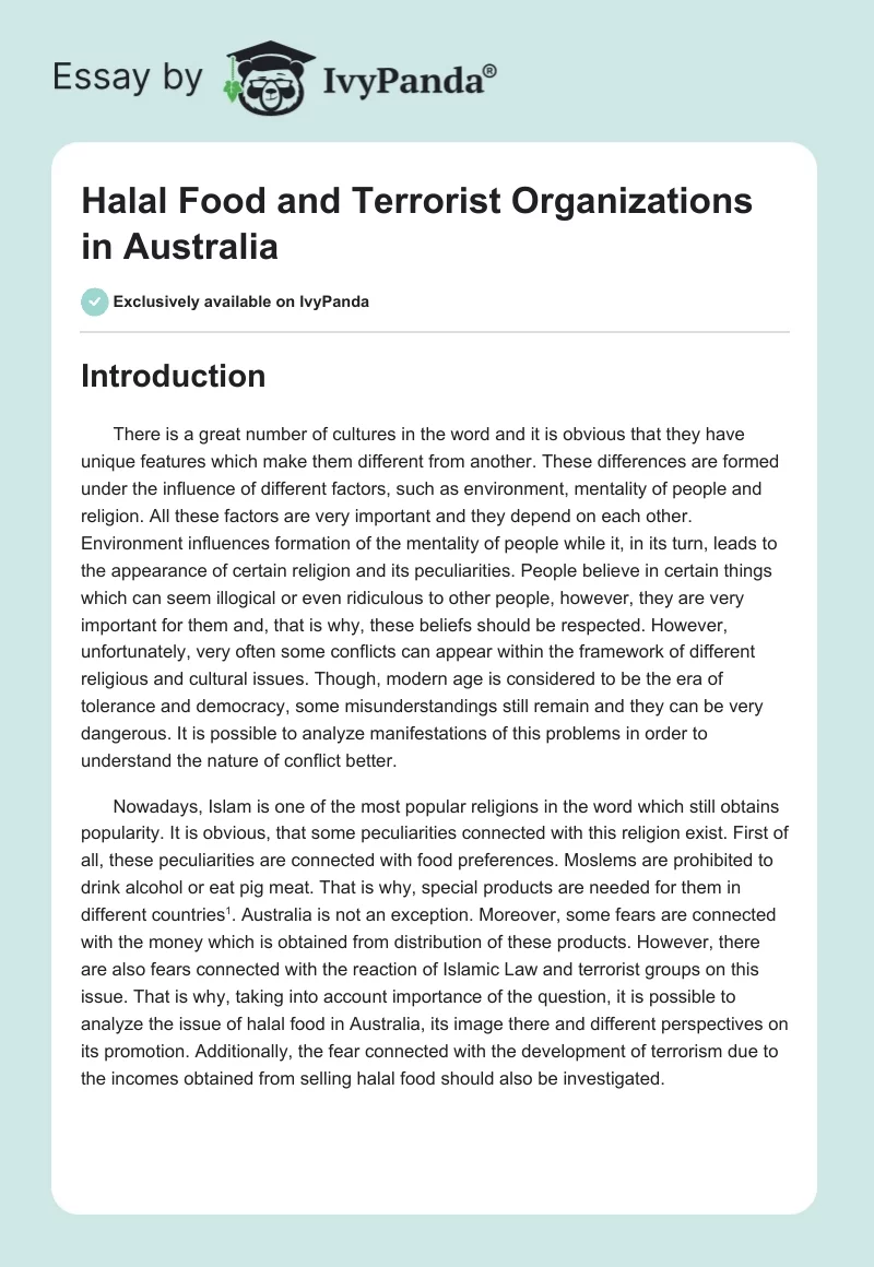 Halal Food and Terrorist Organizations in Australia. Page 1