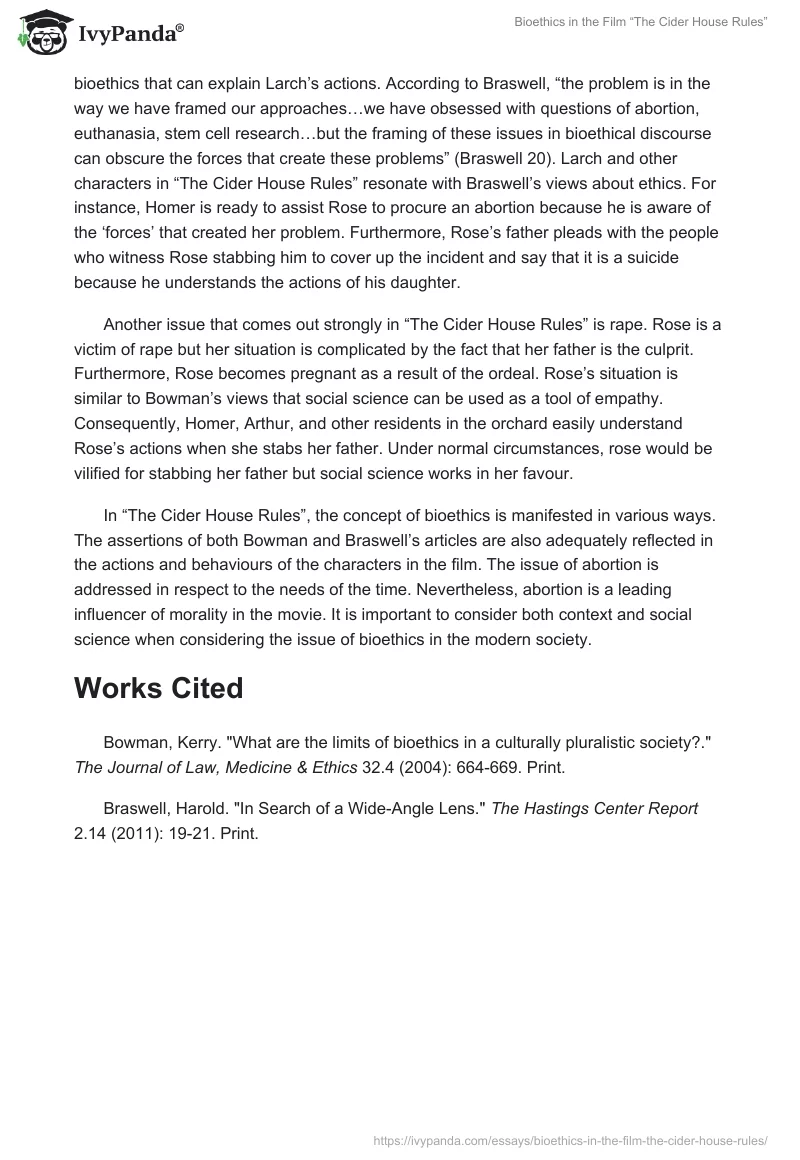 Bioethics in the Film “The Cider House Rules”. Page 4