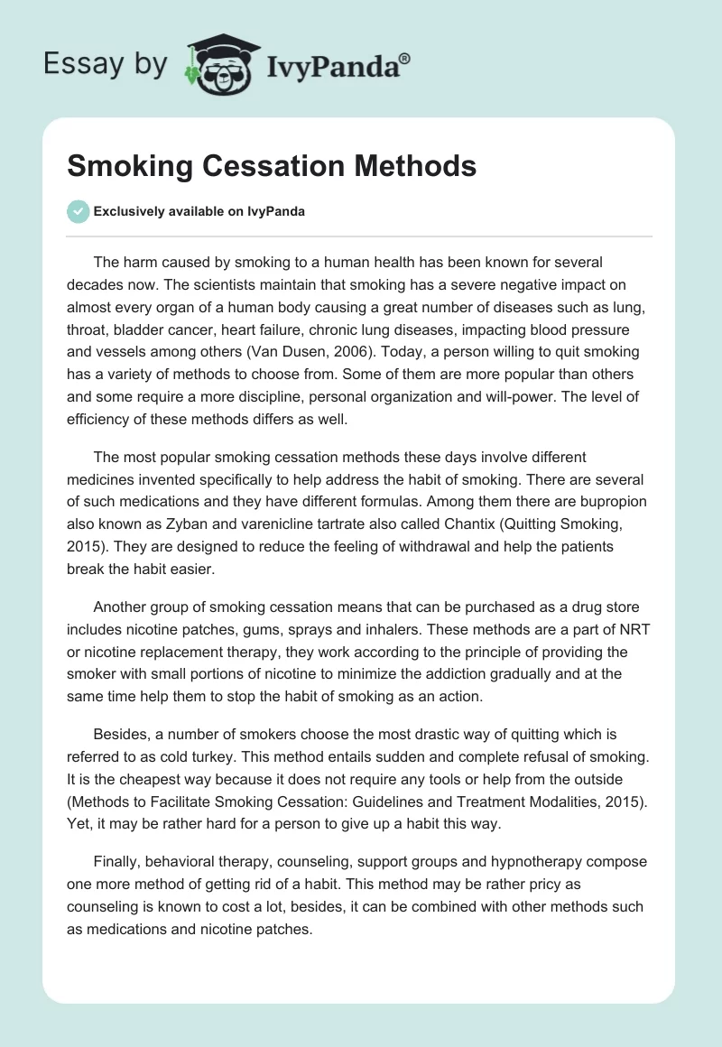 Smoking Cessation Methods. Page 1