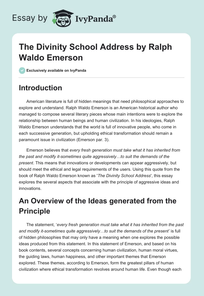 "The Divinity School Address" by Ralph Waldo Emerson. Page 1