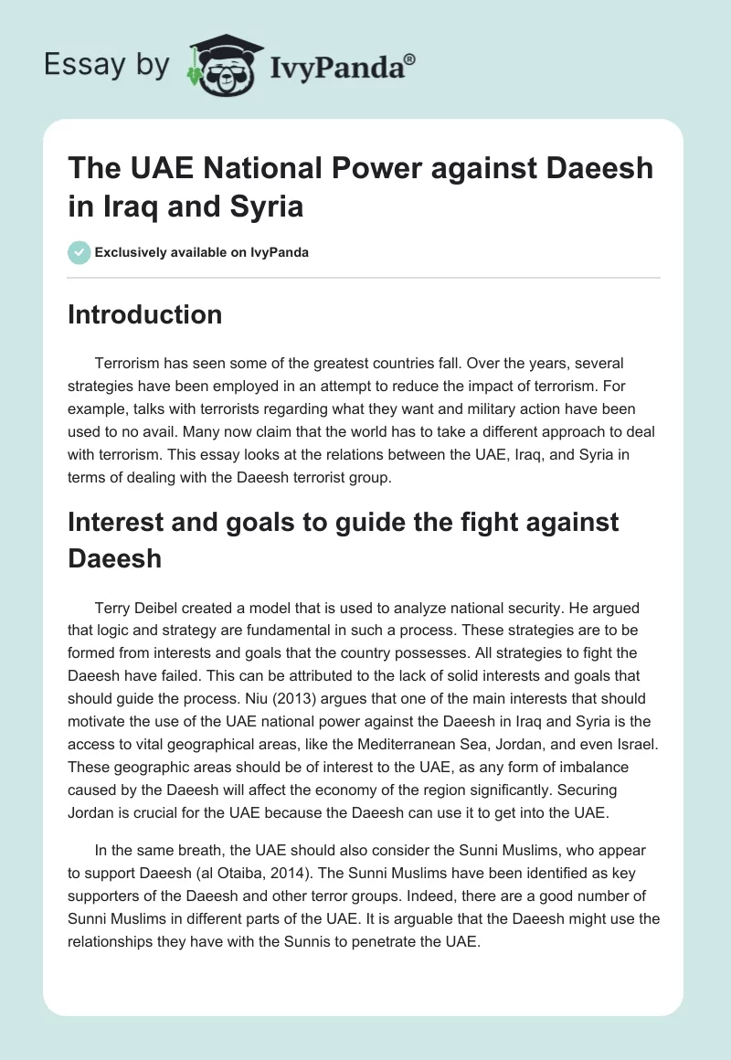 The UAE National Power against Daeesh in Iraq and Syria. Page 1