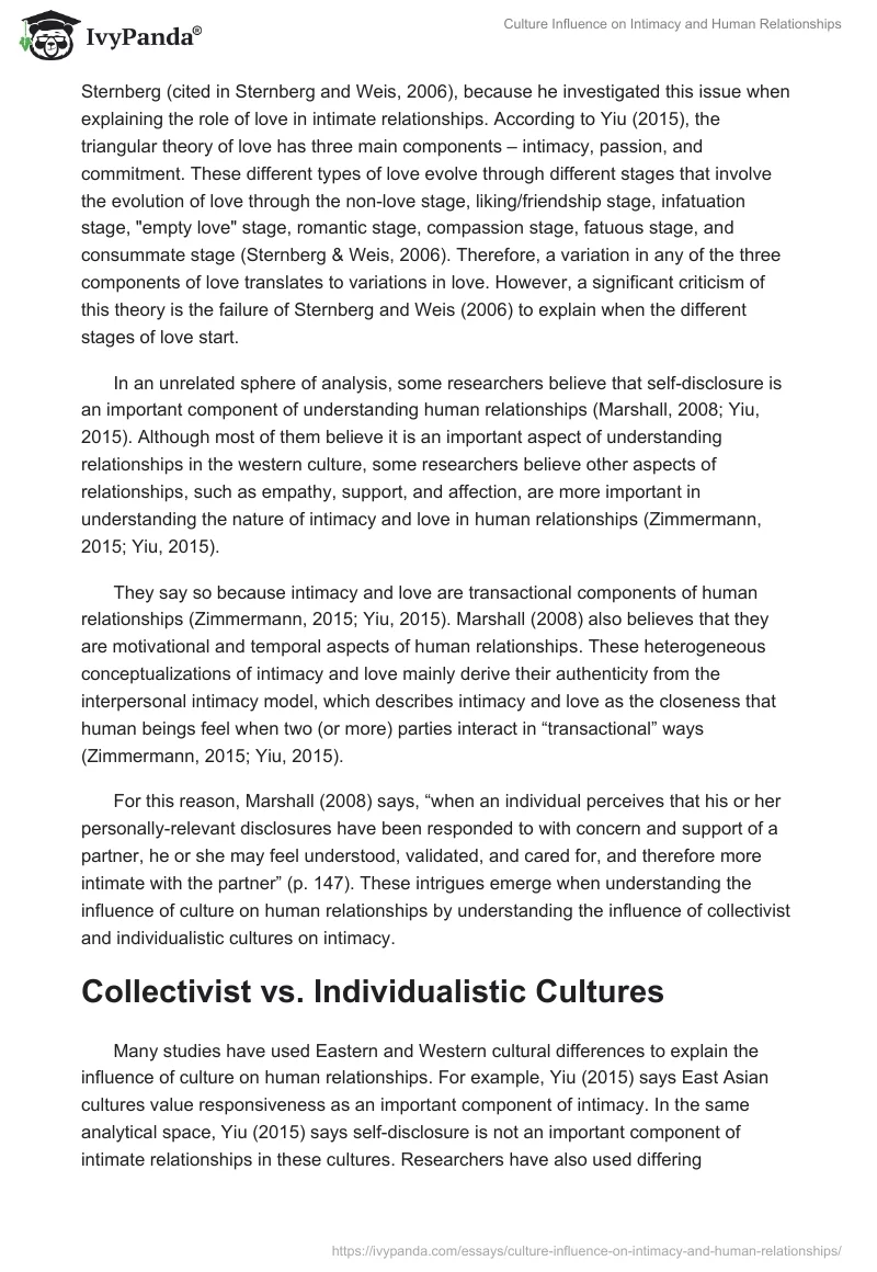 Culture Influence on Intimacy and Human Relationships. Page 2