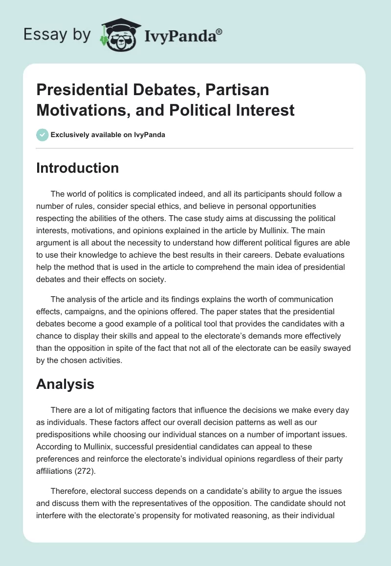 Presidential Debates, Partisan Motivations, and Political Interest. Page 1