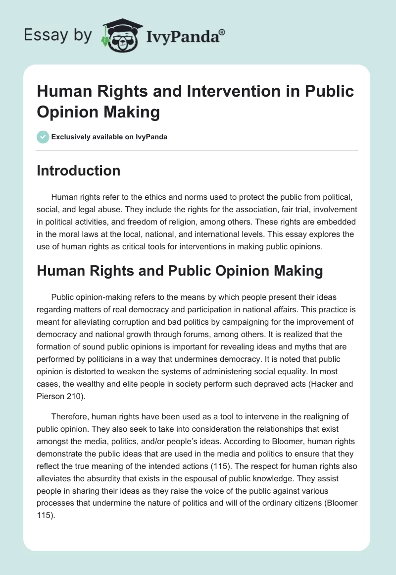 Human Rights and Intervention in Public Opinion Making. Page 1