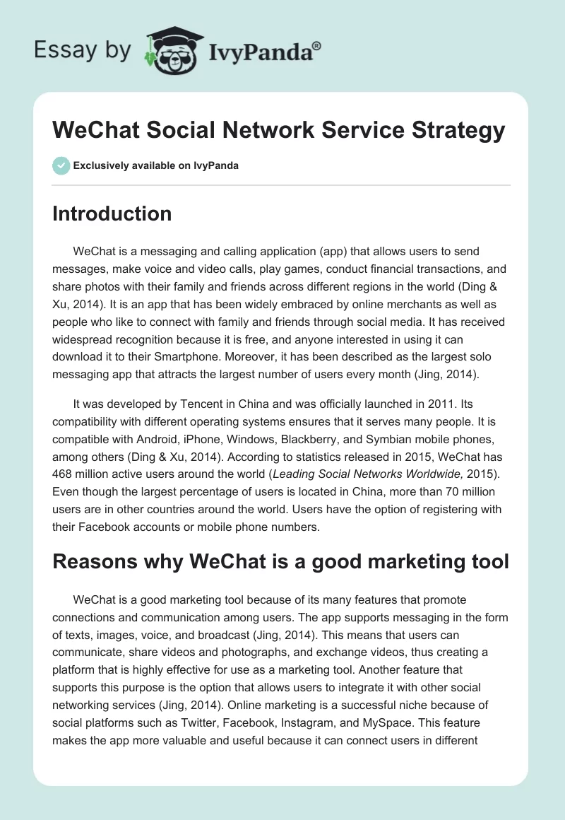 WeChat Social Network Service Strategy. Page 1