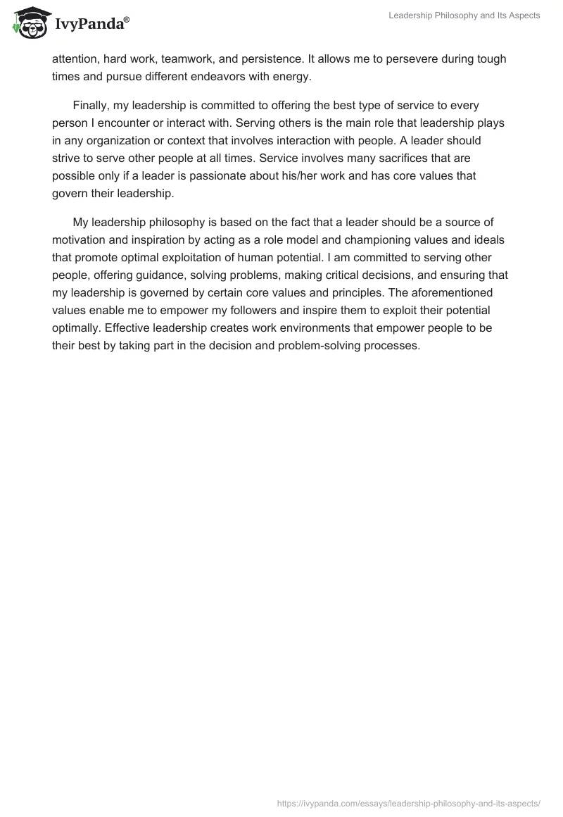 Leadership Philosophy and Its Aspects. Page 2